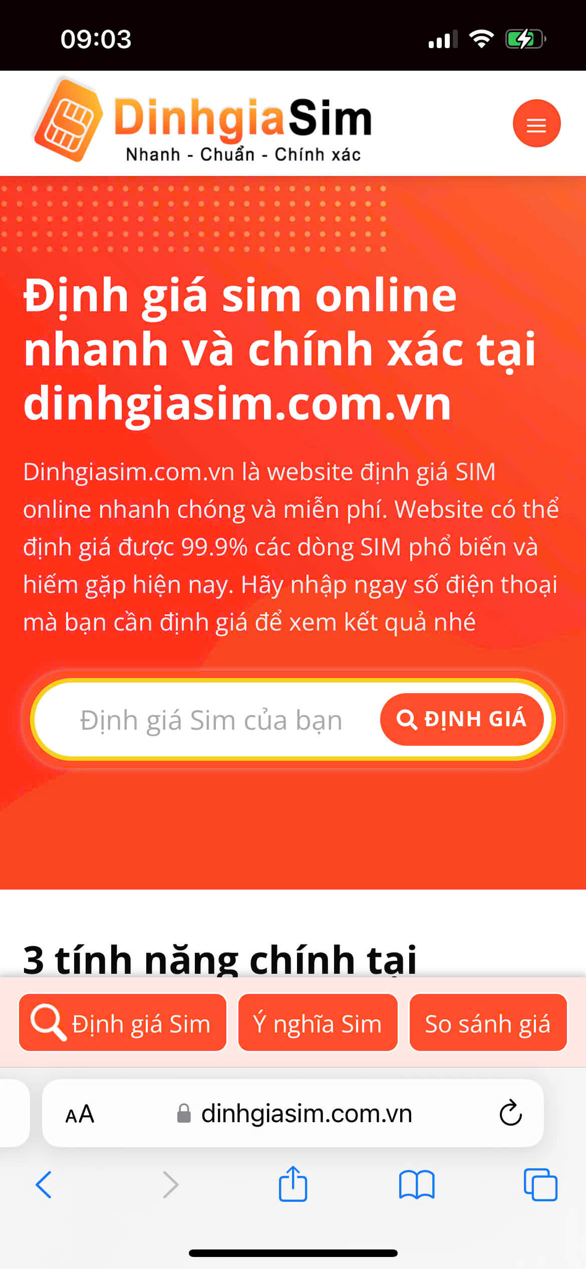 Dinhgiasim.com.vn có hỗ trợ tính năng định giá sim trên phiên bản điện thoại không?