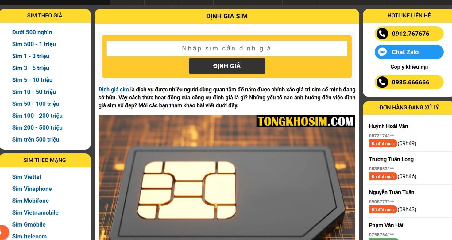 Thẩm định giá sim tại Tongkhosim.com có đúng không?